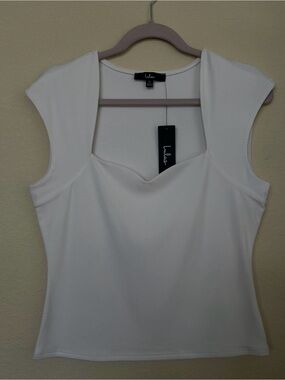 Lulus Women’s Top White Sweetheart Neck Short Sleeve Pullover Blouse Sz XL